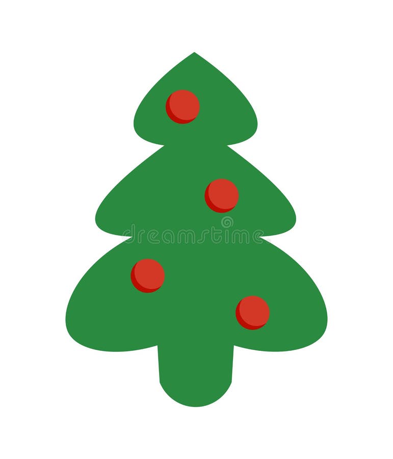 Árvore De Natal Com Bolas, Estrela. Cone Dos Desenhos Animados. Sinal Verde  Da Decoração Da Silhueta, Isolado No Fundo Branco. Projeto Plano. Símbolo  Do Feriado, Natal, Celebração Do Ano Novo. Ilustração Vetorial