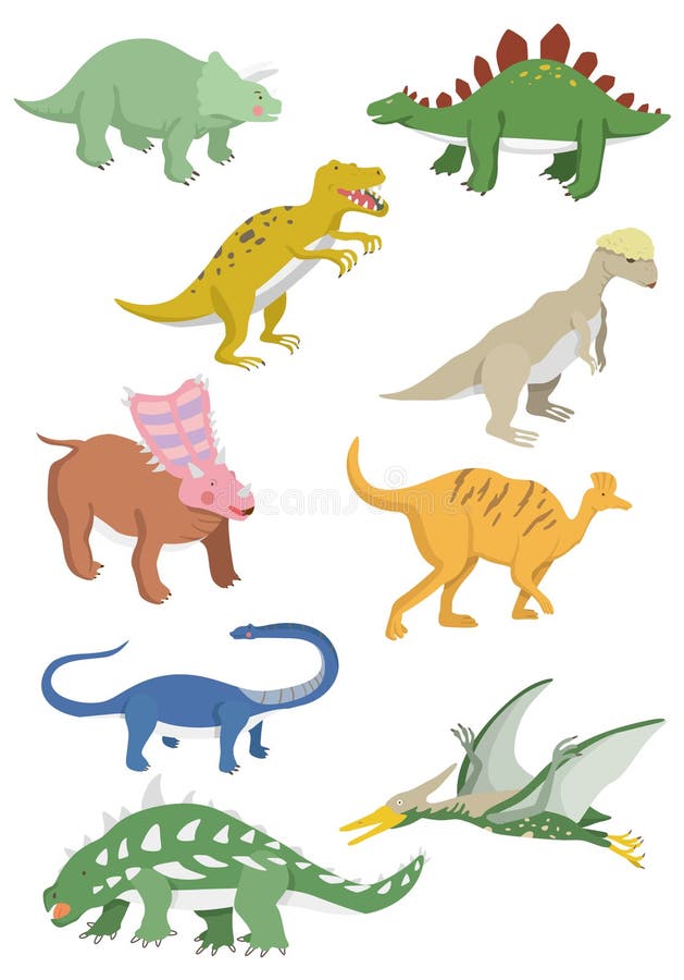 Dinossauros dos desenhos animados. Baby dino animais pré-históricos.  Coleção de vetor de dinossauro bonito imagem vetorial de  tartila.stock.gmail.com© 218943660