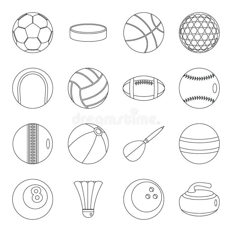 ícones de bolas esportivas definem tipos de jogo, estilo de desenho animado  8558039 Vetor no Vecteezy