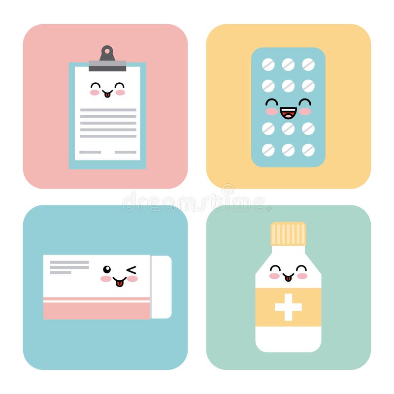 Medicamentos engraçados. emoticons de medicina em branco, pílulas de humor,  termômetro, desenhos de cápsulas médicas de desenho de seringa, personagens  de primeiros socorros. personagem kawaii. ilustração vetorial