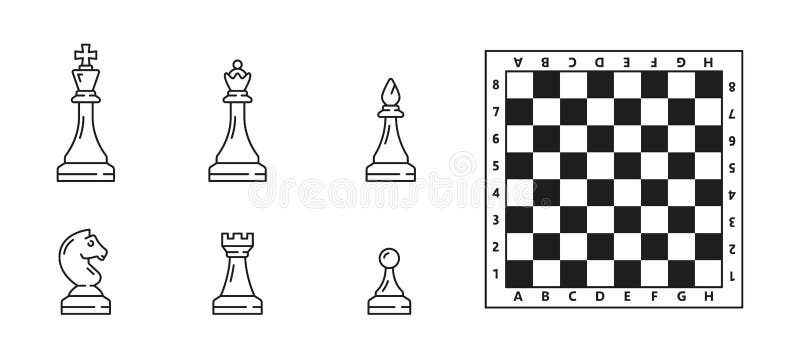Conjunto de esboço de peças de xadrez. 6 jogo de xadrez preto