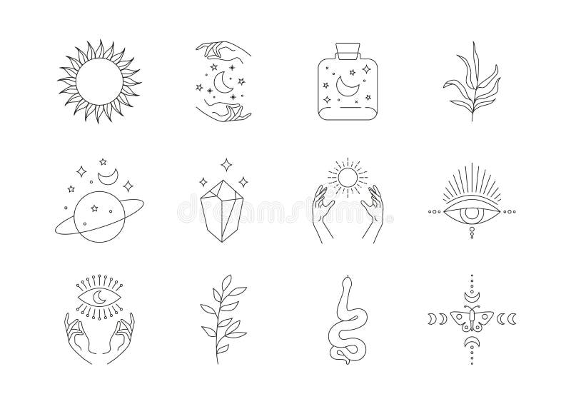 Boho Doodle Mystic Set. ícones De Logotipo Simples Magia Desenhados à Mão  Com Cristalino De Cobra, Lua Solar. Ilustração Abstrata Ilustração do Vetor  - Ilustração de toque, gesto: 193983079