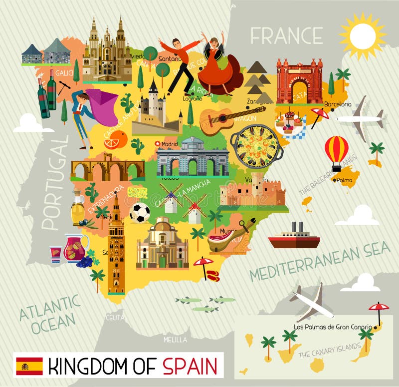 Mapa Turístico De Espanha Da Europa. Belo Mapa Com Pontos Turísticos Para  Viagens, Viagens Turísticas. Mapas De Cartaz Para O Turismo Da Europa.  Ilustração Vetorial Royalty Free SVG, Cliparts, Vetores, e Ilustrações