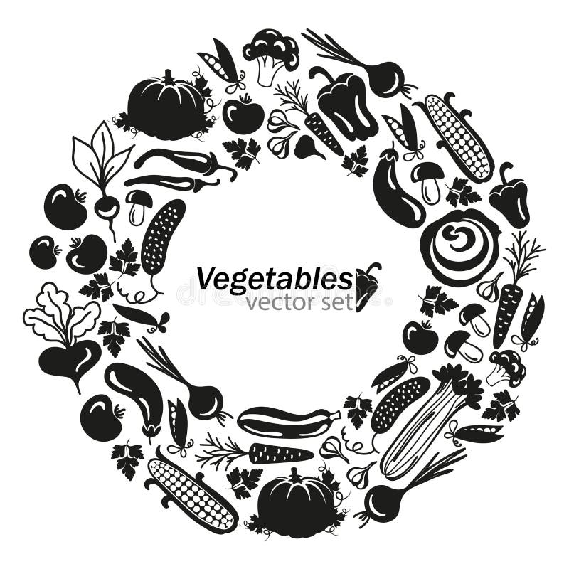 Ícones de jogos com comida e vegetais em fundo preto