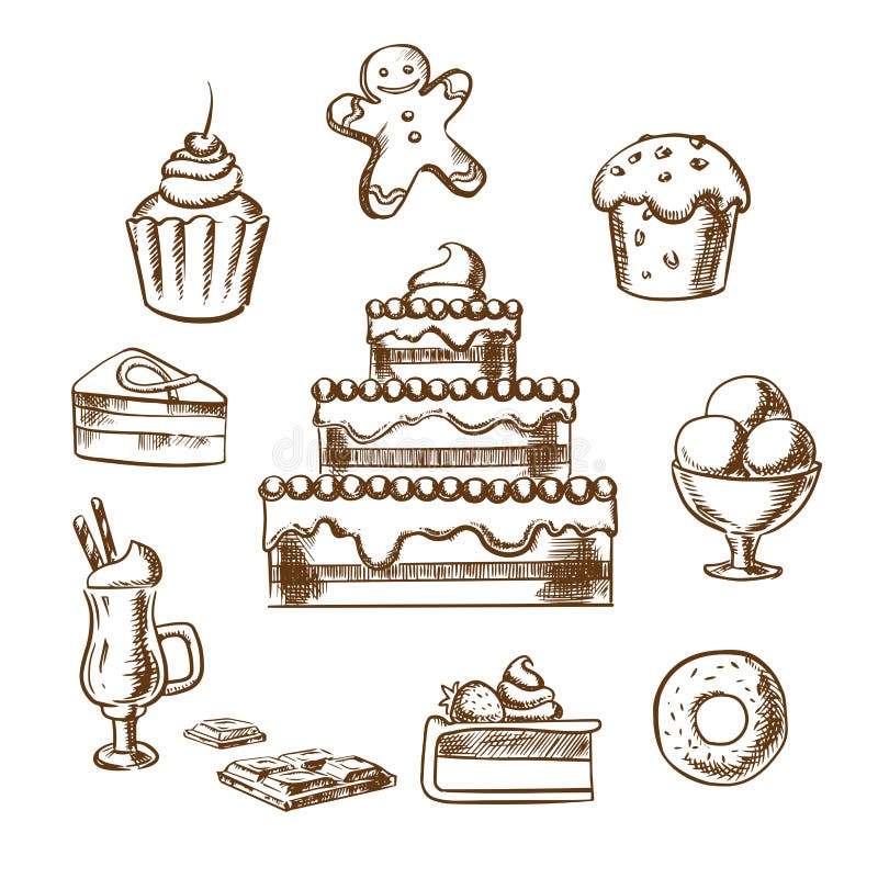 ícones De Jogos Bolos Doces E Sobremesas E Pastelaria Ilustração