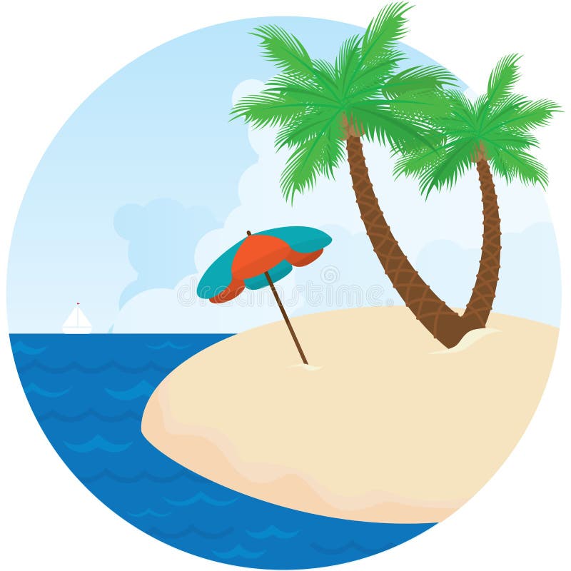 illustration stock île d été parasol mer et palmiers sur la plage image