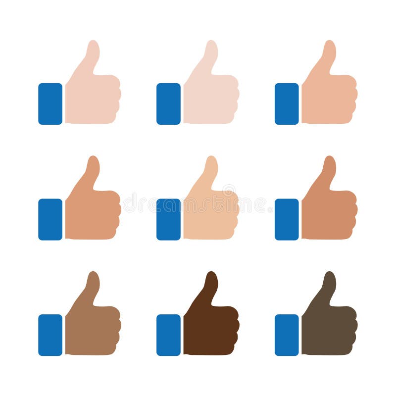 Skin Color symbols. Thumbs ups socials. Синий пальчик