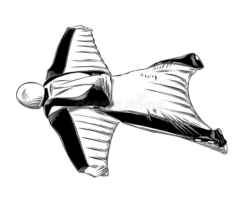 Ubergeben Sie Gezogene Skizze Des Wingsuit Im Schwarzen Lokalisiert Auf Weissem Hintergrund Ausfuhrliche Weinleseartzeichnung Auch Vektor Abbildung Illustration Von Unterseite Unterhaltung 127685858