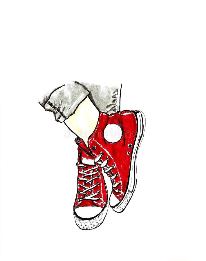 ένα σκίτσο των ποδιών στα παπούτσια. κόκκινα αθλητικά Απεικόνιση αποθεμάτων  - εικονογραφία από arroyos: 210748836
