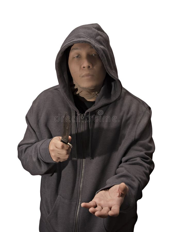 Κλέφτης με τη γυναικεία κάλτσα πέρα από το επικεφαλής μαχαίρι εκμετάλλευσής  του Στοκ Εικόνα - εικόνα από : 66727109