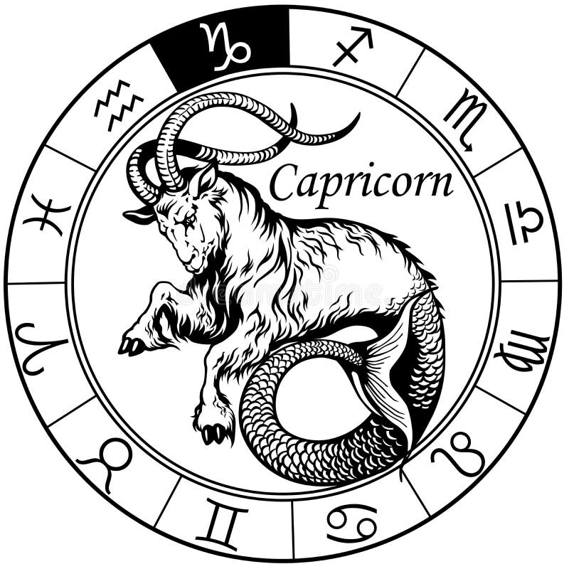 Астрологический знак зодиака козерога. Черный и белый Иллюстрация вектора -иллюстрации насчитывающей тварь, символическо: 177887285