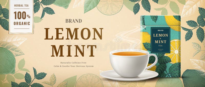 Чай с мятой и лимоном спектакль. Баннер чай. Рекламный баннер чая. Травяной чай баннер. Чай мята и лимон вектор.