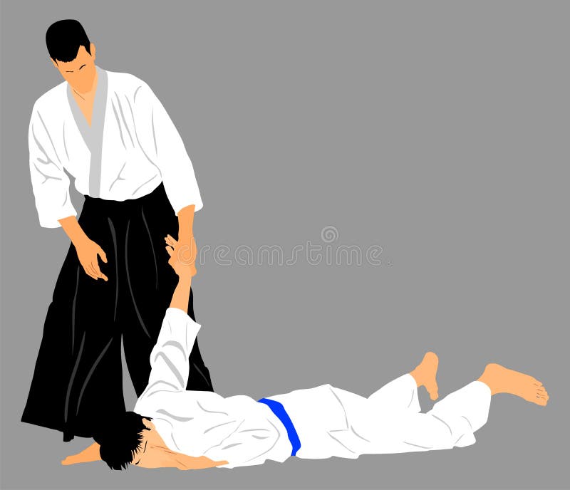 Бойцы айкидо. Ай ки до с парринг вектор. Judo illustration.