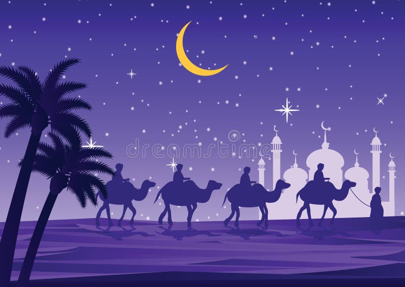 Караван верблюдов мечеть. Арабская ночь рисунок. Луна верблюд. Фон в Восточном стиле с верблюдами.