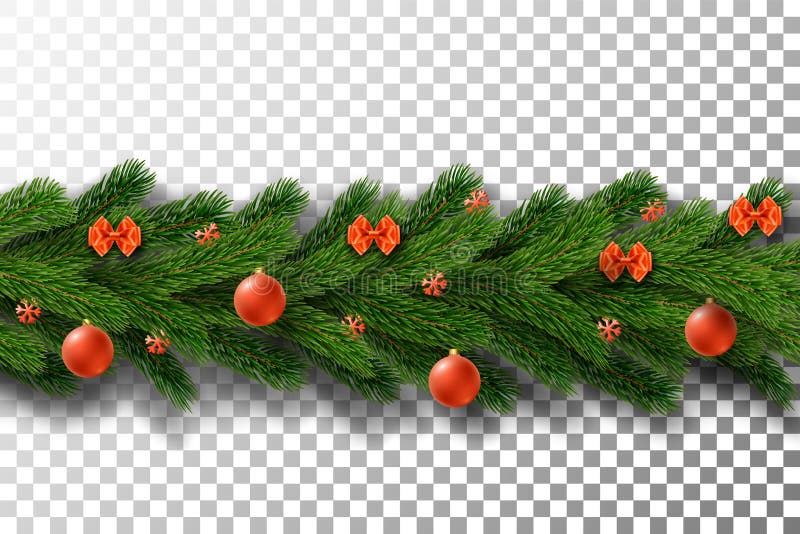веселый рождественский гарланд изолированный белый прозрачный фон 3d  граница зеленая ветка украшение. сосна Иллюстрация вектора - иллюстрации  насчитывающей зеленый, ново: 253499869