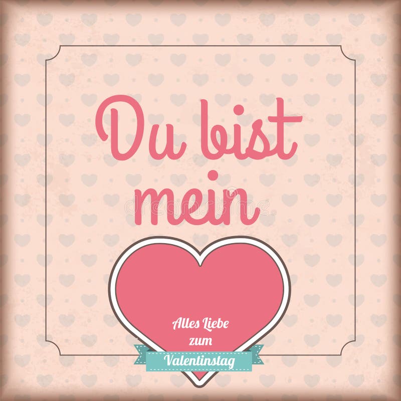 Винтажная лента Valentinstag сердца Du bist Mein крышки. иллюстрации. 