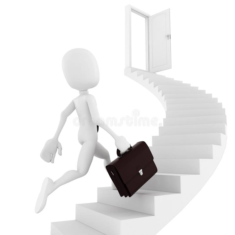 Идущий человек 3d. 3d человечек с лестницей. Белый человечек лестница. Человечек идет по лестнице к открытой двери.