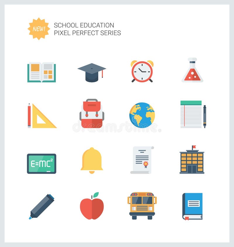 School items icon. Perfect Flat. Items learn