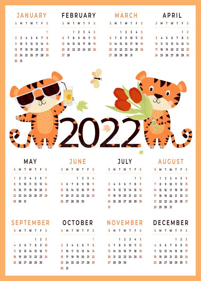 детский календарь 2022 с милыми животными. символ нового 2022 года.  векторная иллюстрация календарь на 12 месяцев Иллюстрация вектора -  иллюстрации насчитывающей померанцово, декабрь: 218225559