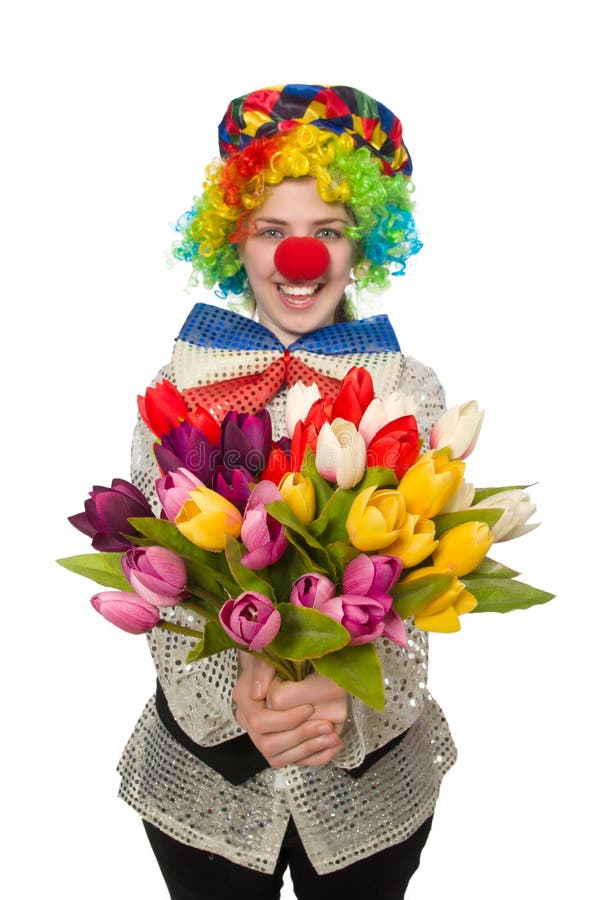 Клоун с цветами. Клоун с цветком. Клоун с клоунским цветком. Клоун с цветами французский.