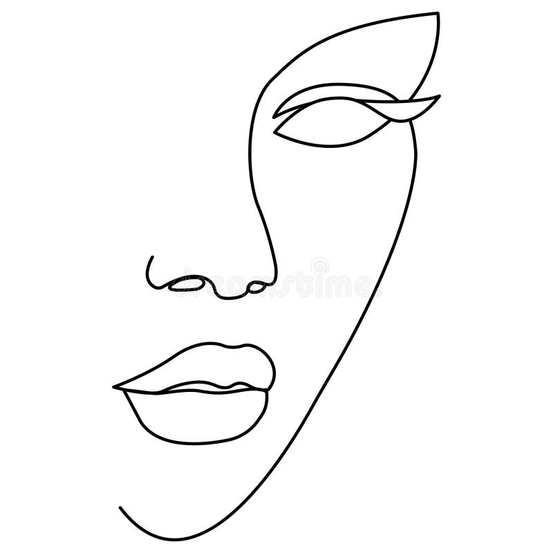 женский силуэт. минималистская черно-белая иллюстрация. один рисунок  строки. Иллюстрация вектора - иллюстрации насчитывающей брови, сторона:  252730274