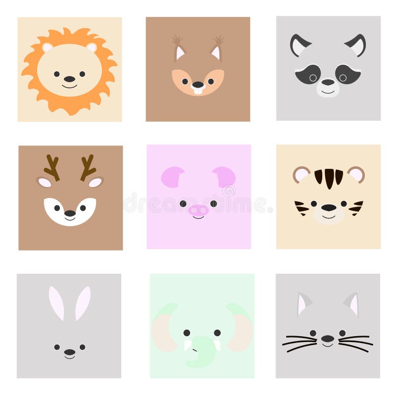 Set of Cute Simple Animal Faces in a Square. Vector Illustration Stock Vector - Illustration of room, attention: 194736252 Set of Cute Simple Animal Faces in a Square. Vector Illustration Stock Vector - Illustration of room, attention: 194736252