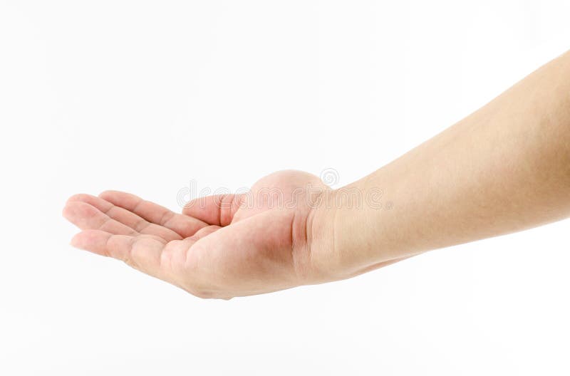Premium Photo Male hand holding something in the palm on white isolated backgrou