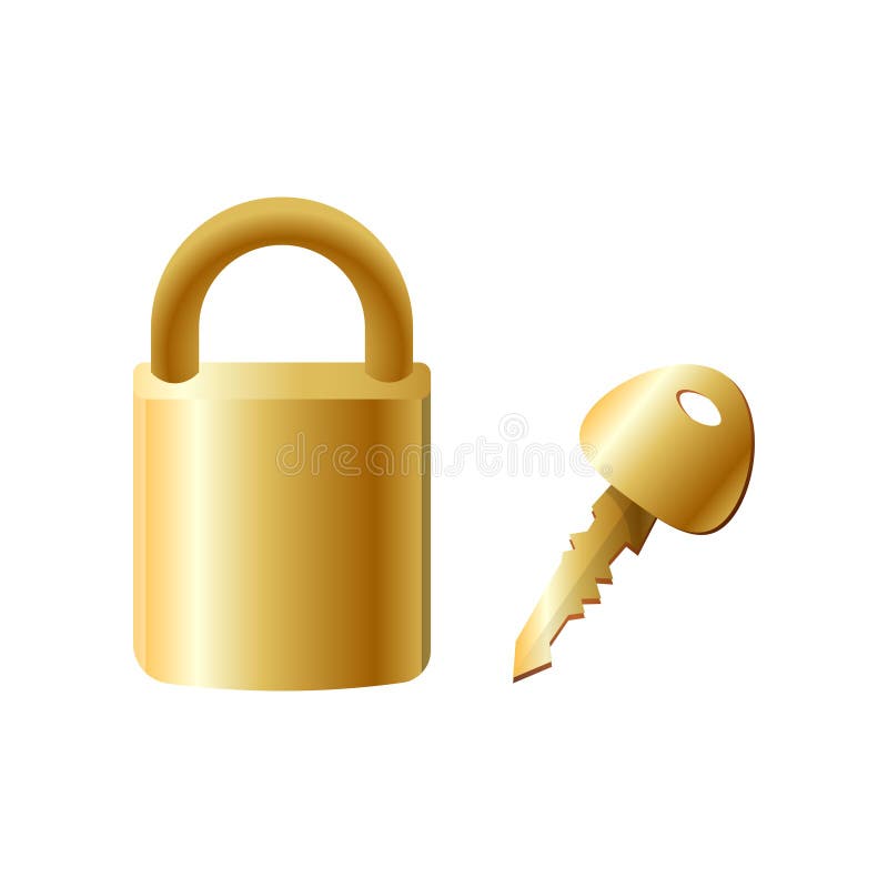 Замок современного металла золота безопасный с ключом, безопасностью домаИллюстрация вектора - иллюстрации насчитывающей рука, металл: 150745003
