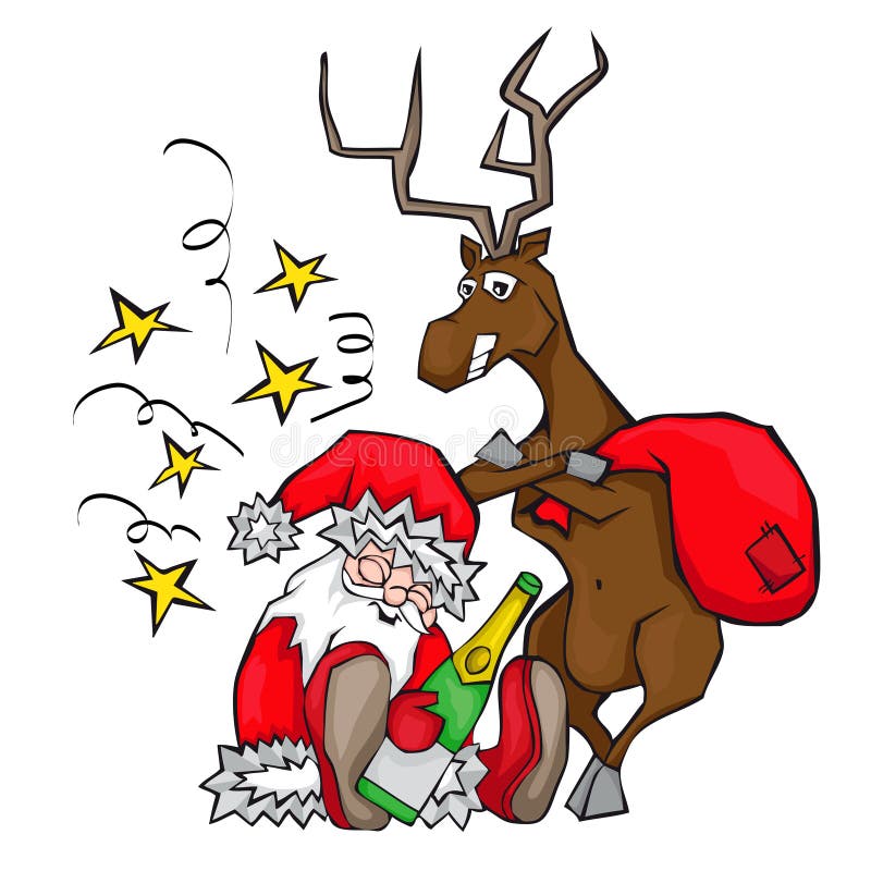 Запойные сны Санта Клауса олень носит сумку Иллюстрация вектора -  иллюстрации насчитывающей клаус, человек: 46673695
