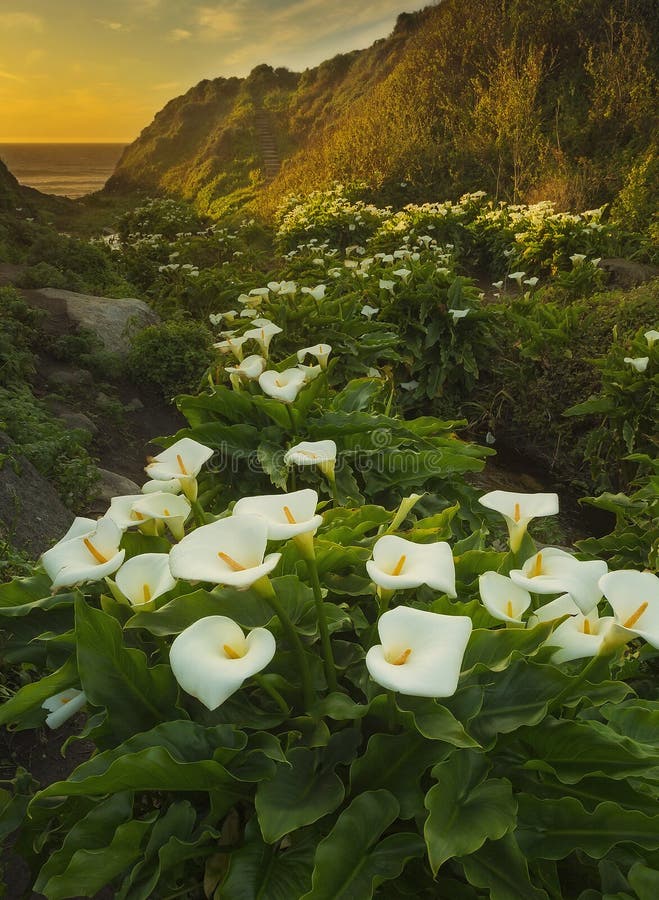 Цветы каллы в калифорнийской долине Calla Lily Valley