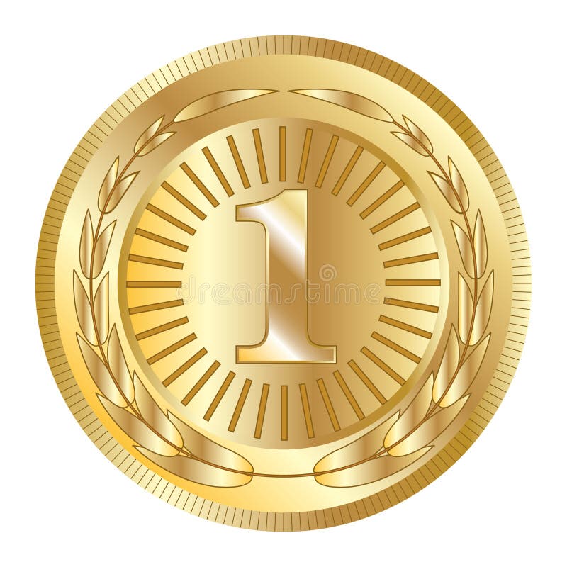 Award Ribbon Gold Icon. Blank Medal Isolated on White Background. Stamp Rosette