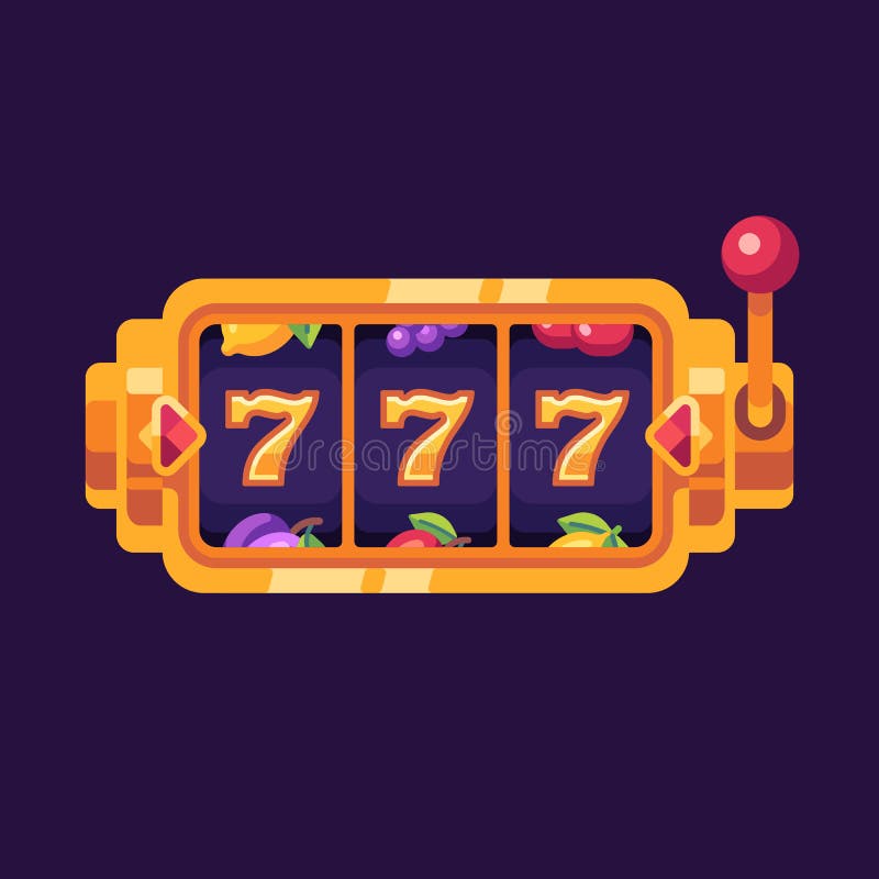 Золотой игровой автомат с 777 символами на темном фоне. Иллюстрация казино плоская  иллюстрация вектора