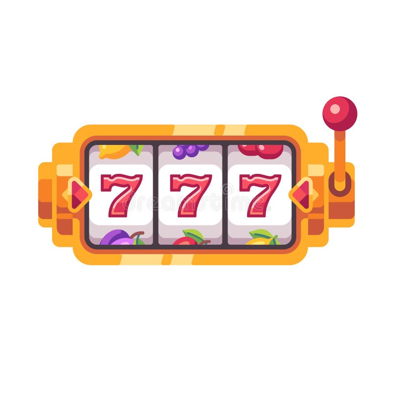 Золотой игровой автомат с 777- ю символами. Иллюстрация казино плоская