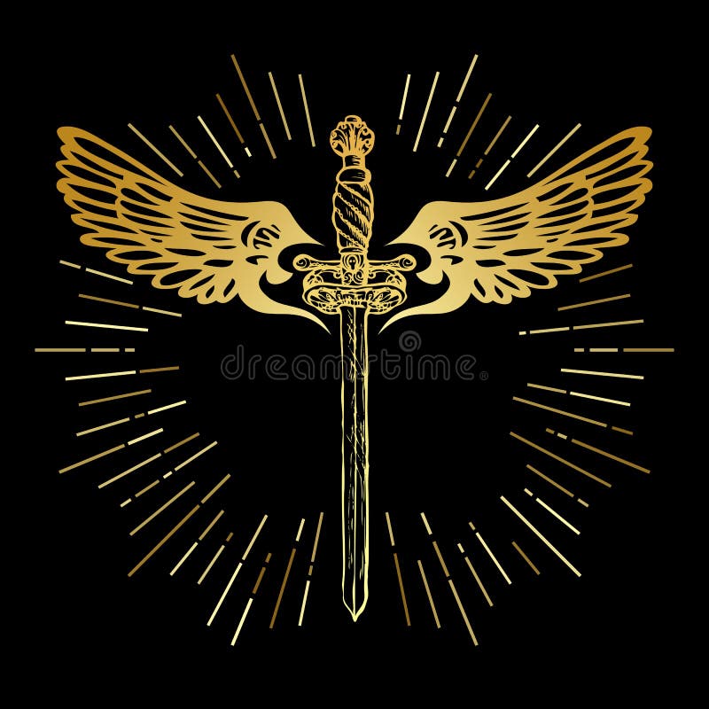 Чужие руки стальные мечи золотые кресты. Меч с крыльями. Черный фон с золотыми крыльями меч. Наклейка на машине меч с крыльями. Логотип меч в золотом круге.