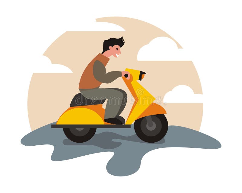 иллюстрация векторная графика человек ездит скутер на дороге Иллюстрация  вектора - иллюстрации насчитывающей поставка, управлять: 216202429