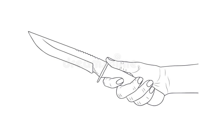 Иллюстрация эскиза вектора - женская рука держа нож.