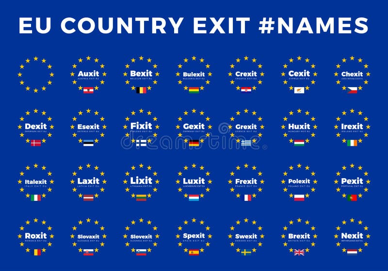 Имена для EC выходят члены Brexit, Frexit, Italexit, Spexit Иллюстрация  вектора - иллюстрации насчитывающей выход, решение: 73563505