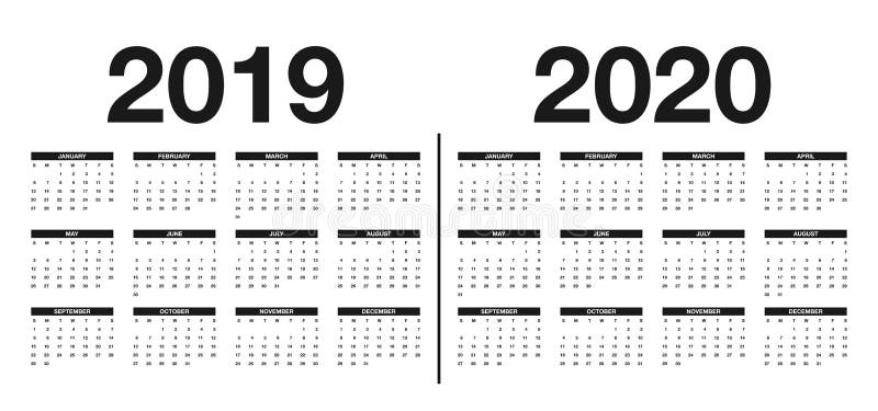 Календарь 2019 и шаблон 2020 Дизайн календаря в черно-белых цветах  Иллюстрация вектора - иллюстрации насчитывающей английско, смогите:  125707223