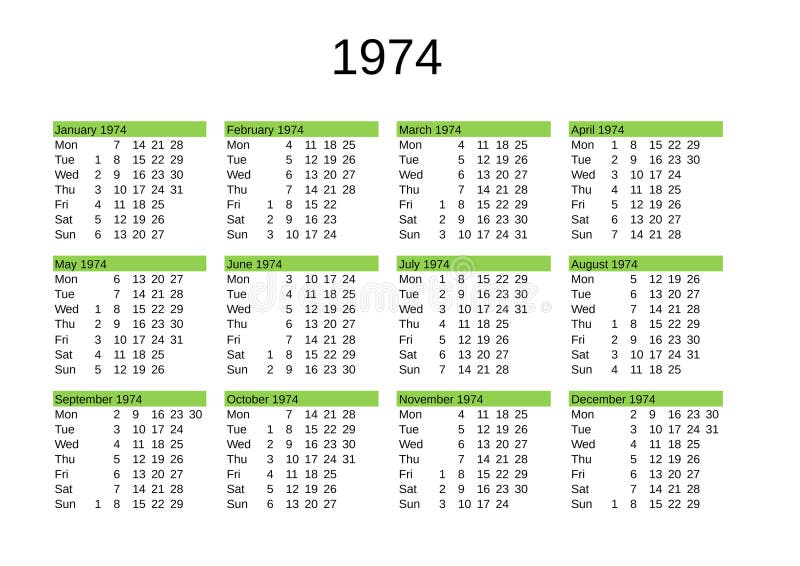 календарь на 1974 год на английском языке Иллюстрация штока - иллюстрации  насчитывающей английско, ноябрь: 274913591