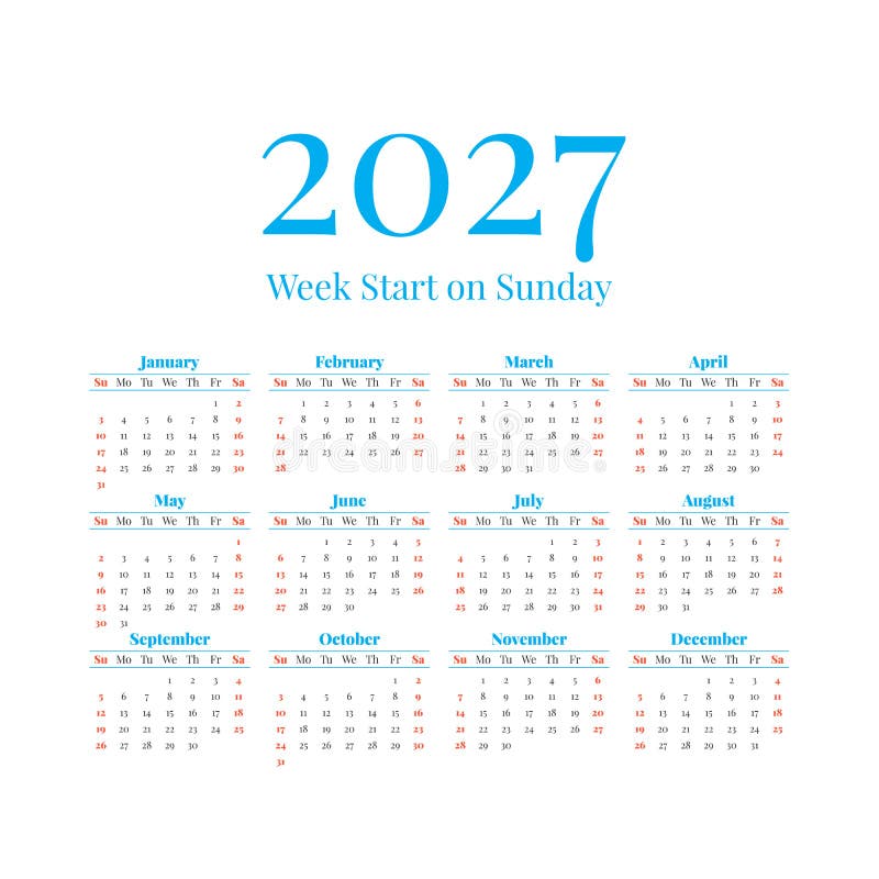 Календарь 2027 года по месяцам Calendar Weeks 2026 And 2027 AFD