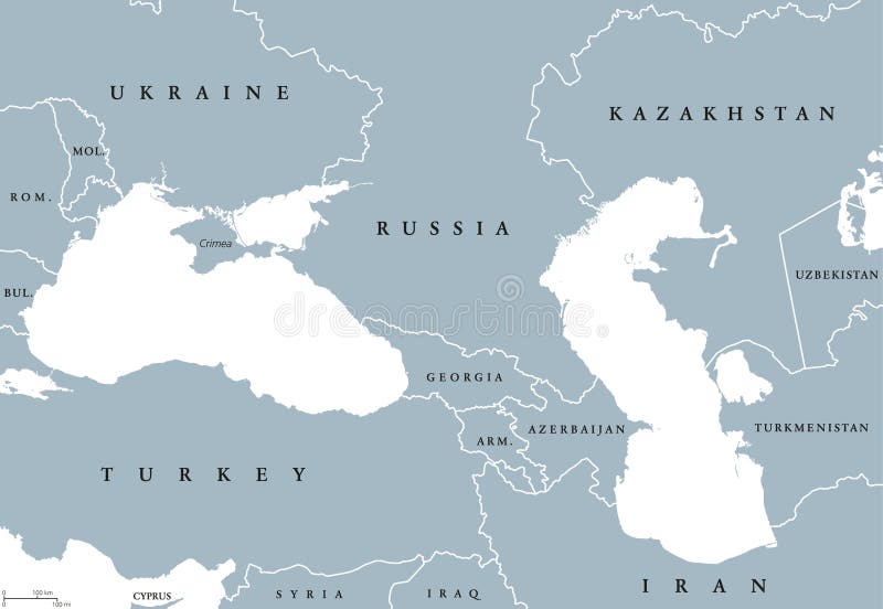 Карта области Чёрного моря и Каспийского моря политическая Иллюстрациявектора - иллюстрации насчитывающей «урал», зона: 94901028