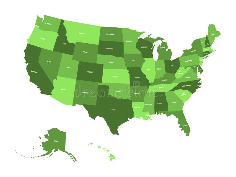 USA Map Green. USA, State Green. USA White background.