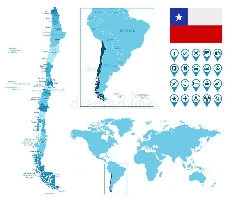 Карта чили подробная административная синяя с флагом страны иместоположение на карте мира. Иллюстрация вектора - иллюстрациинасчитывающей дело, картоведение: 214651245