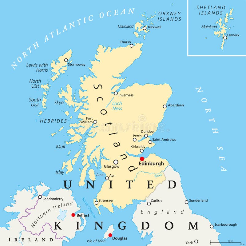 Карта Шотландии политическая Иллюстрация вектора - иллюстрациинасчитывающей скай, шотландия: 104839435