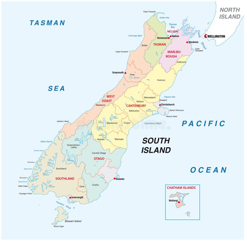 Карта южного острова Новой Зеландии административная и политическаяИллюстрация вектора - иллюстрации насчитывающей администрации, изображение:91806630