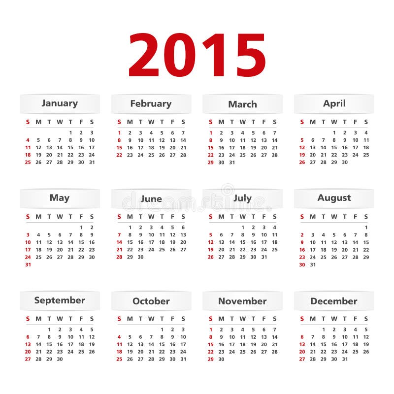 Календарь 2015 иллюстрация вектора. иллюстрации насчитывающей горизонтально  - 43268086