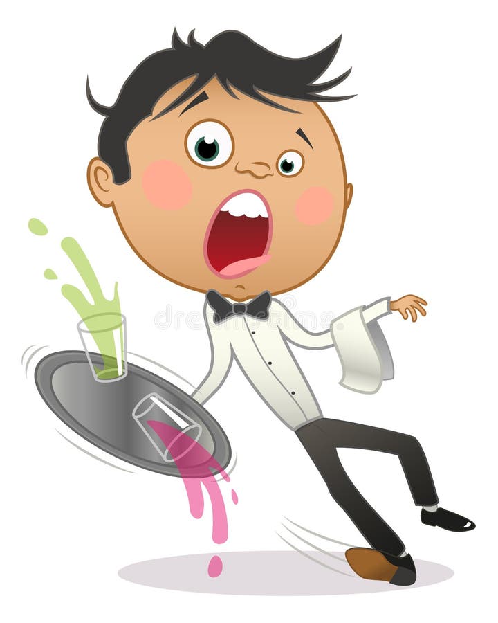 Девушка с подносом. Официант роняет поднос. Официант с подносом. Официант падает. Девушка с подносом.