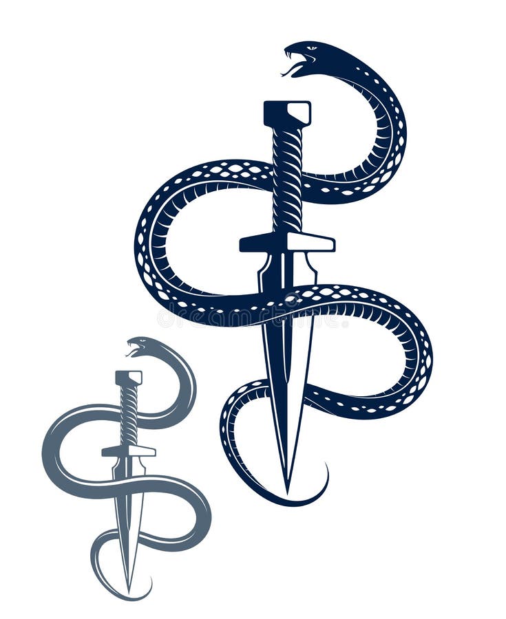 Кинжал: serpent побежденным змея заключает вокруг вектора мечи винтажная жи...
