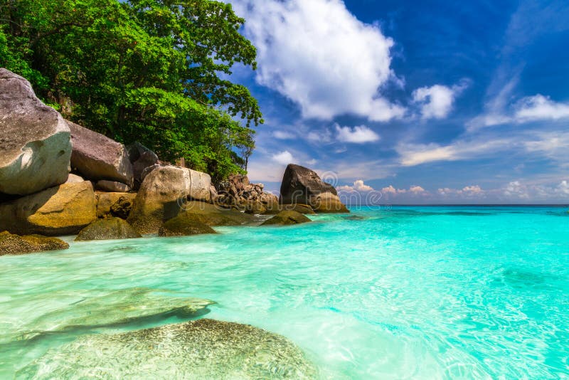 Красивый пляж на Similan островах на андаманское море В таиланде Стоковое  Фото - изображение насчитывающей ладонь, рай: 184058442