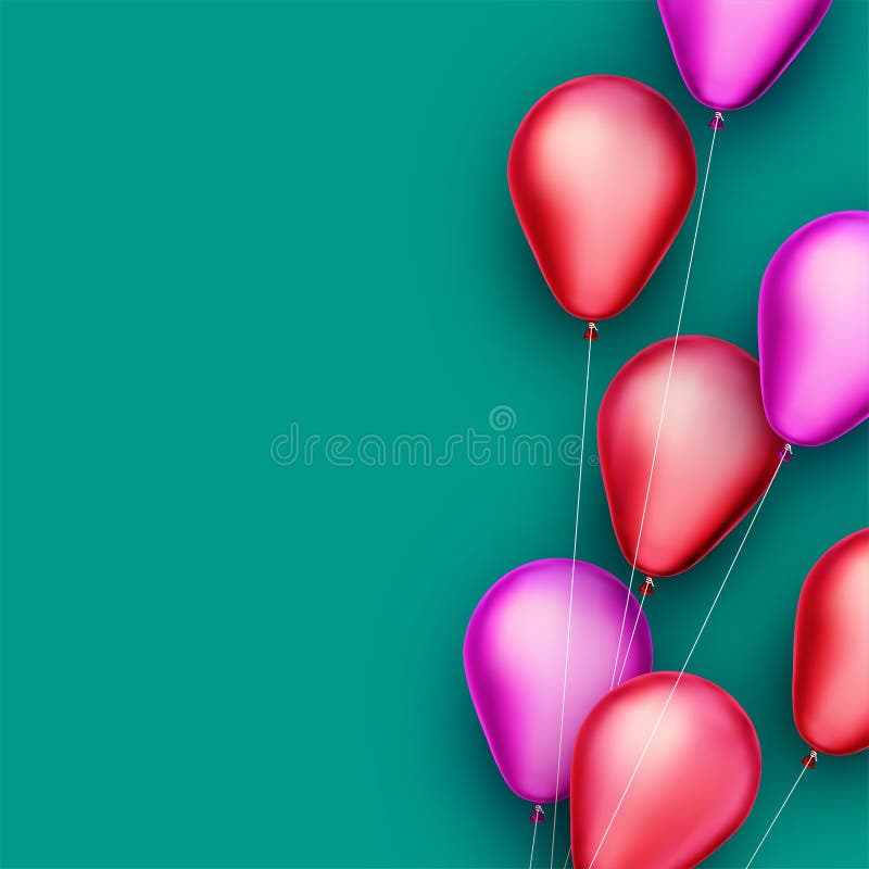 Красные и розовые воздушные шары с потоками на зеленом фоне фольги  Иллюстрация вектора - иллюстрации насчитывающей пук, яркое: 201156461
